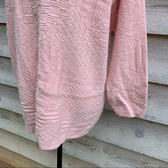 Vintage Pastel Pink Mock Neck Long Sleeve Pullover Oversize Cable Knit Sweater - Picture 10 of 16